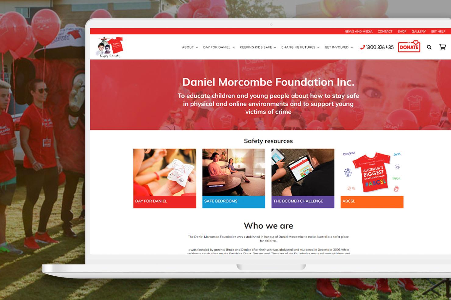 Daniel Morcombe Foundation website in laptop view